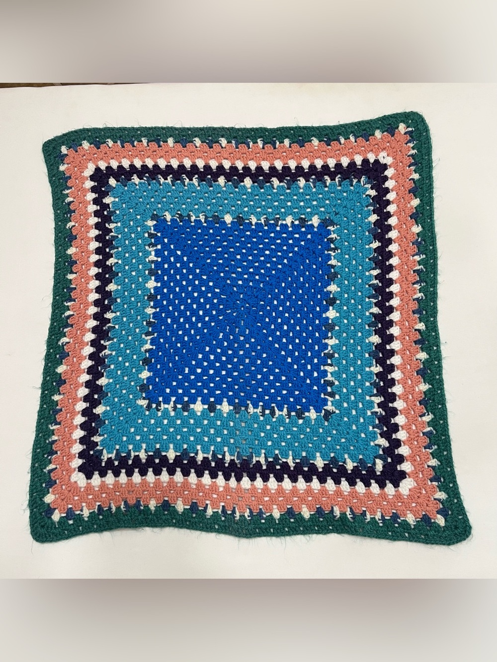 Vintage Handmade Crochet Afghan Throw Blanket Giant Granny Square Design 34"x34"